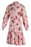 Pink Elegant Print Patchwork O Neck A Line Dresses