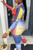 Colour Street Print Patchwork Turndown Collar Long Sleeve Two Pieces