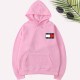 Pink Casual Print Letter Hooded Collar Tops
