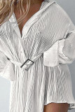 Rose Red Casual Solid Patchwork Buckle Fold Turndown Collar Dresses