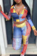Colour Street Print Patchwork Turndown Collar Long Sleeve Two Pieces