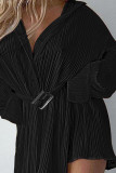 Rose Red Casual Solid Patchwork Buckle Fold Turndown Collar Dresses