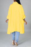 Yellow Casual Solid Patchwork Asymmetrical Turndown Collar Shirt Dress