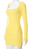 Yellow Sexy Solid Patchwork Square Collar Pencil Skirt Dresses