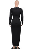 Black Sexy Solid Hollowed Out Patchwork Asymmetrical O Neck One Step Skirt Dresses