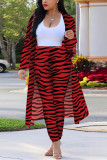 Red Fashion Casual Zebra Print Long Sleeve Two-Piece Suit