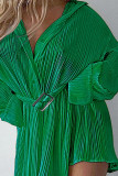 Rose Red Casual Solid Patchwork Buckle Fold Turndown Collar Dresses