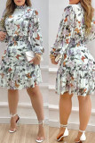 Pink Elegant Print Patchwork O Neck A Line Dresses