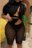 White Sexy Solid Mesh Turtleneck Skinny Rompers