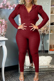 Red Casual Sportswear Solid Patchwork Fold Hooded Collar Long Sleeve Two Pieces
