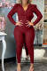 Red Casual Sportswear Solid Patchwork Fold Hooded Collar Long Sleeve Two Pieces