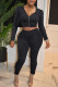 Black Casual Sportswear Solid Patchwork Fold Zipper Zipper Collar Long Sleeve Two Pieces