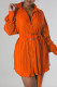Tangerine Red Casual Solid Patchwork Buckle Fold Turndown Collar Dresses