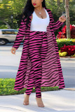 Red Fashion Casual Zebra Print Long Sleeve Two-Piece Suit
