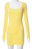 Yellow Sexy Solid Patchwork Square Collar Pencil Skirt Dresses