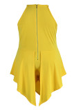 Yellow Sexy Print Patchwork O Neck Plus Size Jumpsuits