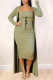 Light Green Sexy Casual Print Patchwork Long Sleeve Two Pieces