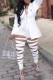 White Elegant Letter Ripped Turn-back Collar Long Sleeve Two Pieces