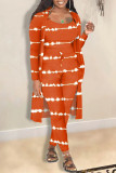 Tangerine Red Casual Print Camouflage Print Patchwork Three Pieces