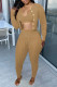 Apricot Casual Solid Patchwork Buckle Long Sleeve Three Pieces