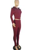 Red Casual Sportswear Solid Patchwork Fold Hooded Collar Long Sleeve Two Pieces