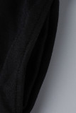 Black Casual Solid Patchwork Hooded Collar Straight Dresses