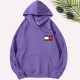 Purple Casual Print Letter Hooded Collar Tops