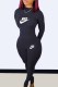 Black Casual Print Letter O Neck Long Sleeve Two Pieces