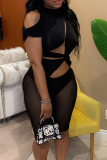 White Sexy Solid Mesh Turtleneck Skinny Rompers
