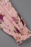 Pink Elegant Print Patchwork O Neck A Line Dresses