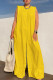 Yellow Fashion Casual Solid Patchwork O Neck Regular Jumpsuits