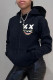 Black Casual Print Patchwork Basic Hooded Collar Tops