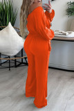 Rose Red Casual Solid Patchwork Pocket Fold Off the Shoulder Straight Jumpsuits