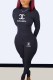 Black Casual Print Letter O Neck Long Sleeve Two Pieces