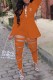 Orange Elegant Letter Ripped Turn-back Collar Long Sleeve Two Pieces