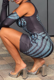 Black Sexy Print Patchwork U Neck Skinny Rompers