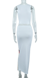 White Sexy Lips Printed Patchwork O Neck Sleeveless Two Pieces