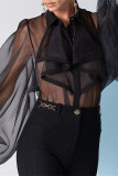 White Sexy Casual Solid Patchwork See-through Turndown Collar Regular Bodysuits
