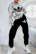 Grey Street Print Patchwork Hooded Collar Long Sleeve Two Pieces