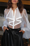 White Sexy Casual Solid Patchwork See-through Turndown Collar Regular Bodysuits