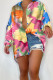 Pink Casual Print Patchwork Buckle Turndown Collar Shirt Dress Dresses