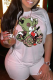White Casual Cute Print Patchwork O Neck T-Shirts