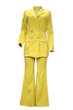 Red Casual Solid Cardigan Pants Turn-back Collar Long Sleeve Two Pieces