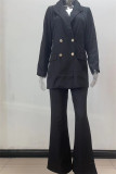 Red Casual Solid Cardigan Pants Turn-back Collar Long Sleeve Two Pieces