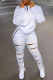 White Casual Solid Ripped Patchwork Zipper Collar Long Sleeve Two Pieces