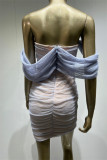 Light Blue Sexy Formal Solid Patchwork Backless Strapless Evening Dress