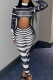 Black Sexy Striped Patchwork Half A Turtleneck Skinny Jumpsuits