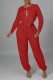 Red Casual Patchwork Asymmetrical O Neck Long Sleeve Two Pieces