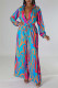 Rose Red Casual Print Patchwork V Neck Regular Jumpsuits
