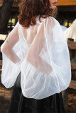 White Sexy Casual Solid Patchwork See-through Turndown Collar Regular Bodysuits